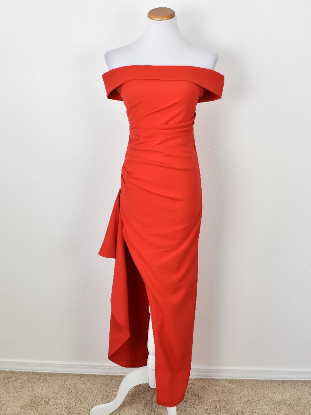 Saints & Secrets Cha Cha Off Shoulder Thigh Split Maxi Dress Red - S